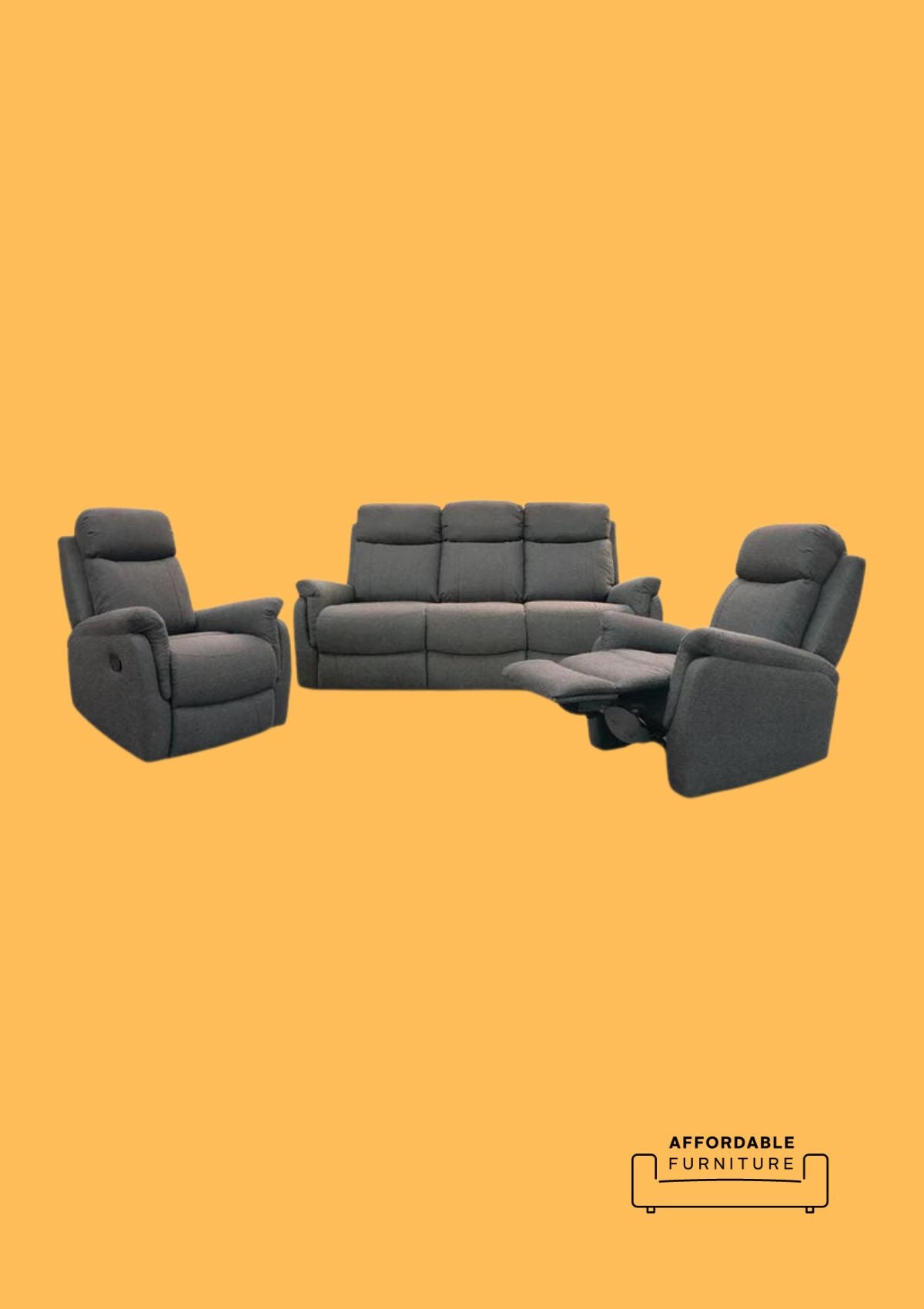 Alani Recliner Suite - Three Seater Recliner + Recliner + Recliner - Midnight