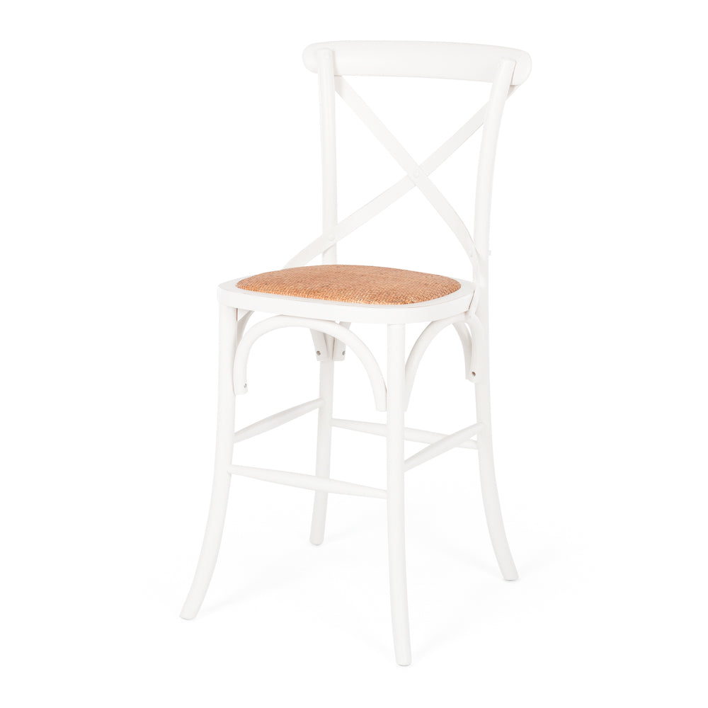 Villa X-Back Barstool Aged White Rattan Seat
