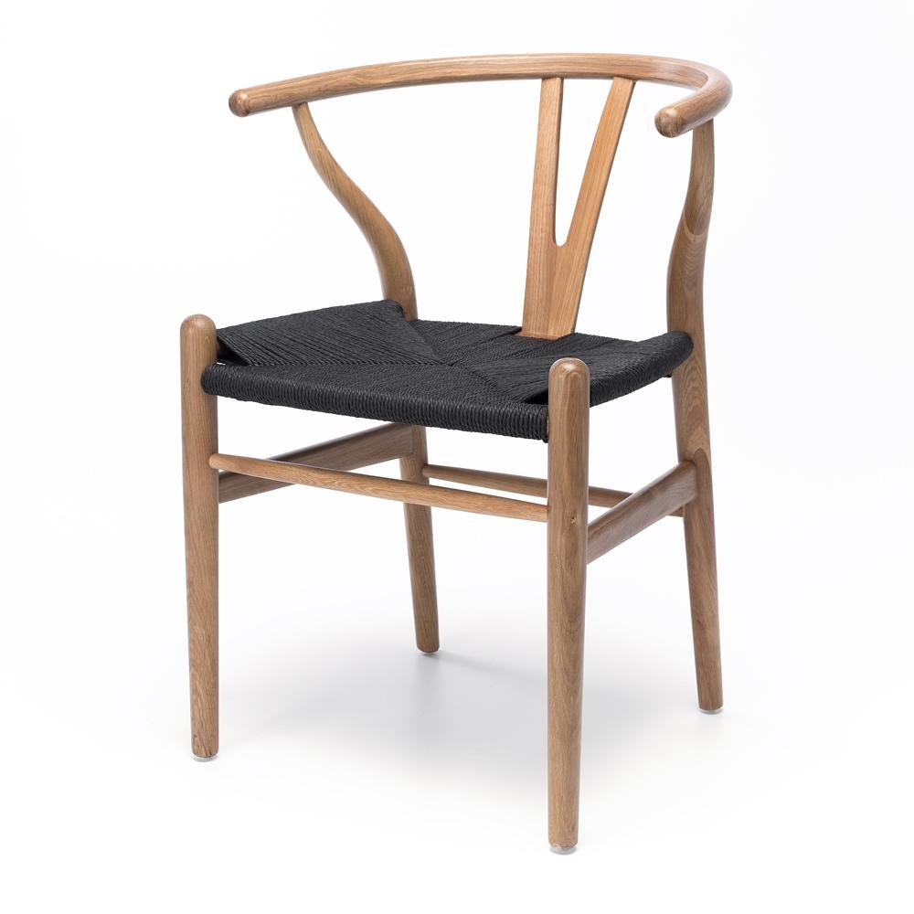Wishbone Chair Natural Oak Black Rope Seat
